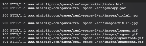 Some of the files requested by "Realspace 2 - Emperor's Revenge" in the Logs tab of the Flashpoint launcher.