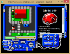 The game Urbanoids running in a browser. Notice the various page elements that are used to interact with the game, and the three music tracks (MIDI, MOD, SID) that each require a different plugin to be played.