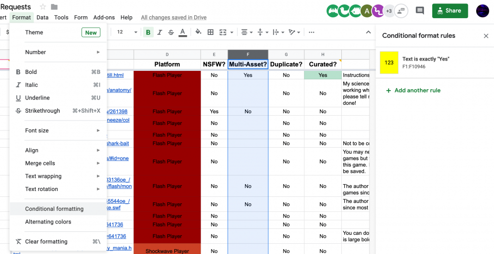 How to access the Conditional Formatting options on the Requests Sheet